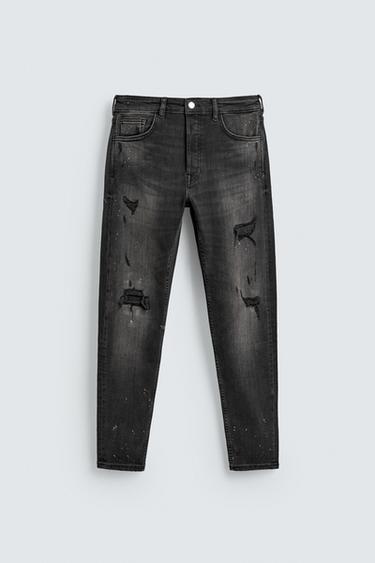 Zara Узкие джинсы с эффектом потертости