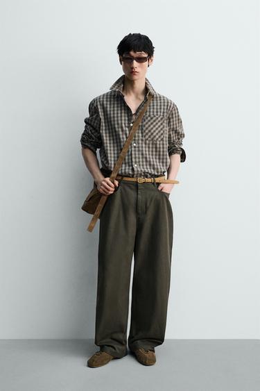 Zara Рубашка в клетку из хлопка и лиоцелла