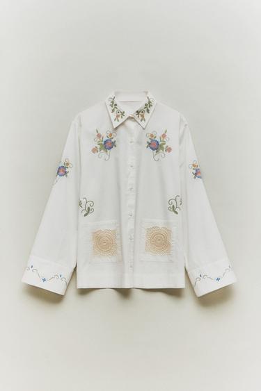 Zara Вязаная рубашка с вышивкой