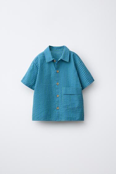 Zara Рубашка из жатой ткани в полоску купить с доставкой.