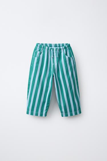 Zara Брюки-баллоны из хлопка и льна в полоску