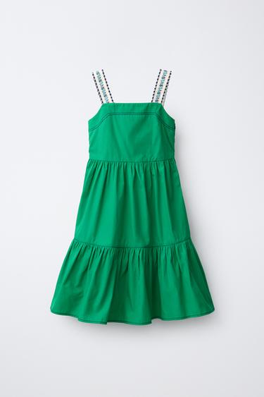 Zara Платье из поплина с вышитыми бретелями купить с доставкой.