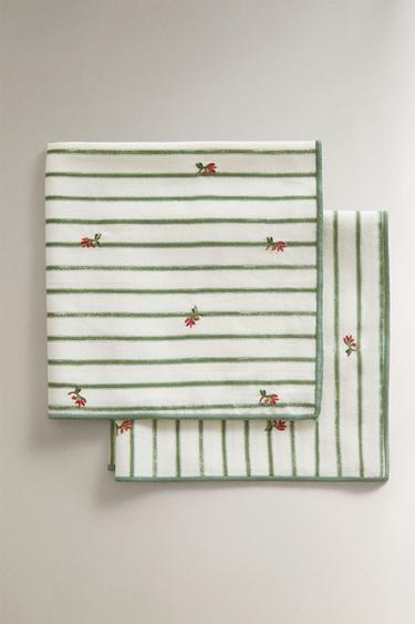 Zara Набор из 2 хлопковых салфеток в полоску с цветочной вышивкой купить с доставкой.
