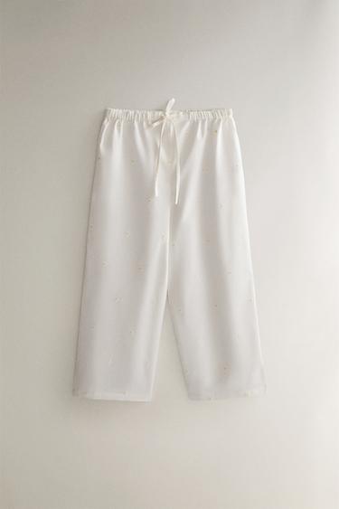 Zara Хлопковые брюки DAISY с вышивкой мини-цветков маргаритки