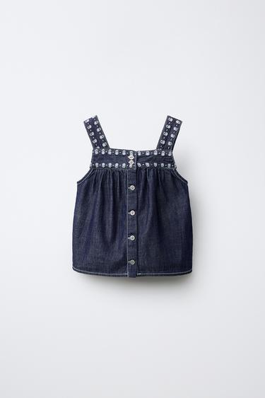 Zara Топ из денима с цветочной вышивкой купить с доставкой.