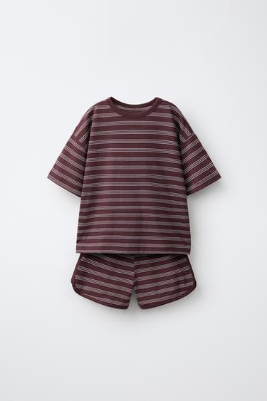 Zara Комплект из футболки и шортов в полоску