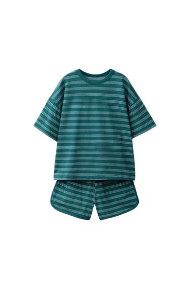 Zara Комплект из футболки и шортов в полоску