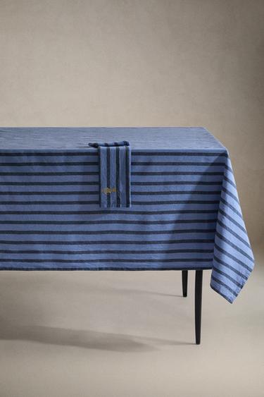 Zara Хлопковая скатерть в полоску из окрашенной нити