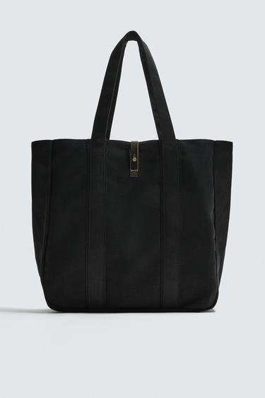 Zara Сумка тоут из хлопка с кожаными деталями