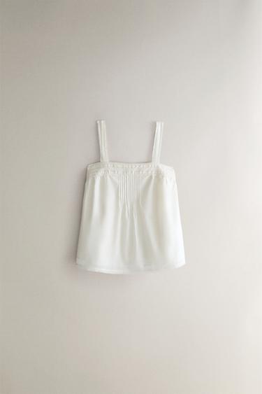 Zara Топ с кружевом и защипами на тонких бретелях