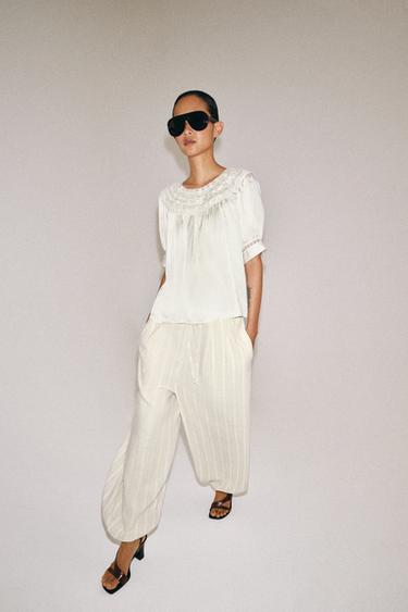 Zara Блуза с короткими рукавами и кружевом — коллекция ZARA «ZW»