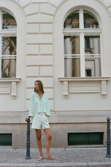 Zara Льняная рубашка свободного кроя купить с доставкой.