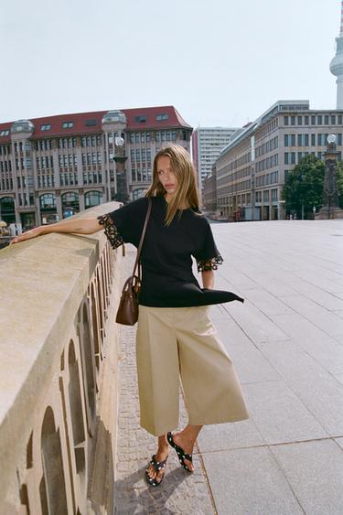 Zara Асимметричная футболка с кружевом