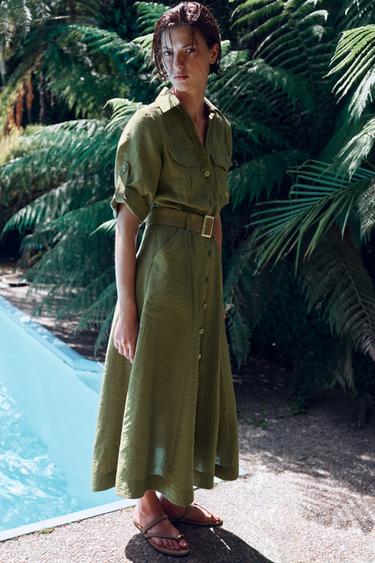 Zara Платье-рубашка миди с ремнем