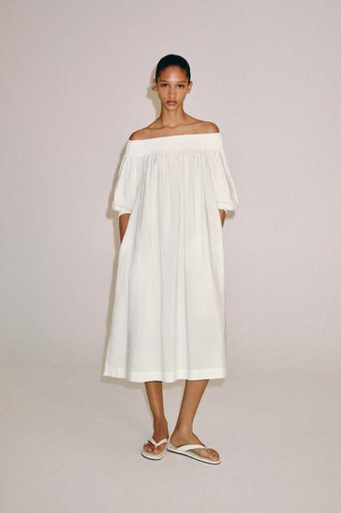 Zara Платье миди с открытыми плечами — коллекция ZARA «ZW»