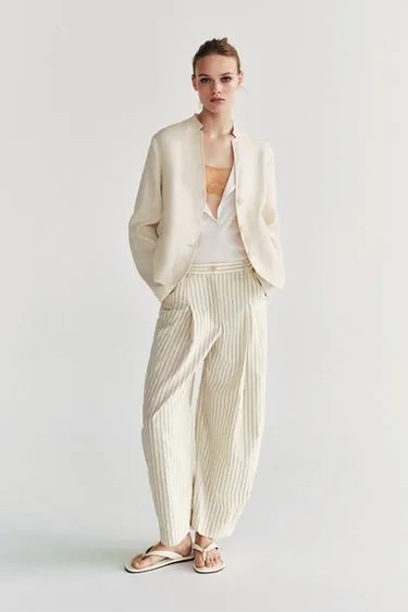 Брюки баррель в полоску — коллекция Zara «Zw»