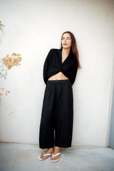 Zara Брюки баррел из 100% льна — коллекция ZARA «ZW» купить с доставкой.
