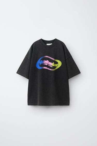 Zara Футболка с принтом и эффектом потертости