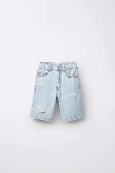 Zara Джинсовые шорты с разрезами и граффити