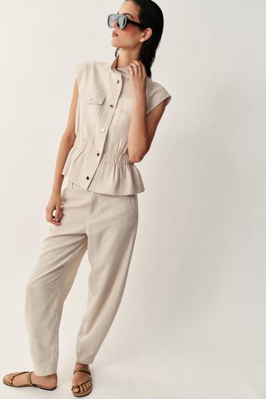 Zara Брюки  из льняного микса