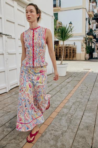 Zara Юбка миди с ажурной вышивкой купить с доставкой.