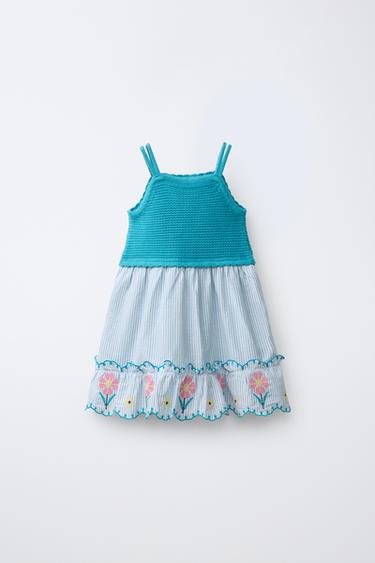 Zara Трикотажное платье в полоску с вышивкой крестиком купить с доставкой.
