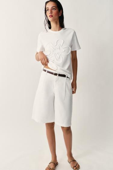 Zara Футболка с объемными цветами