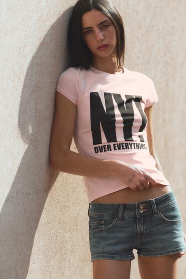 Zara Футболка с короткими рукавами и надписью