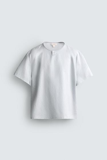 Zara Рубашка из конопли и хлопка с воротником-стойкой