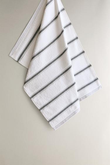 Zara Хлопковое махровое полотенце с полосками купить с доставкой.