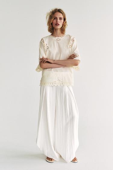 Zara Блуза из льна с вышивкой — коллекция ZARA «ZW»