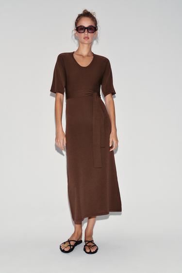 Zara Трикотажное миди-платье с поясом