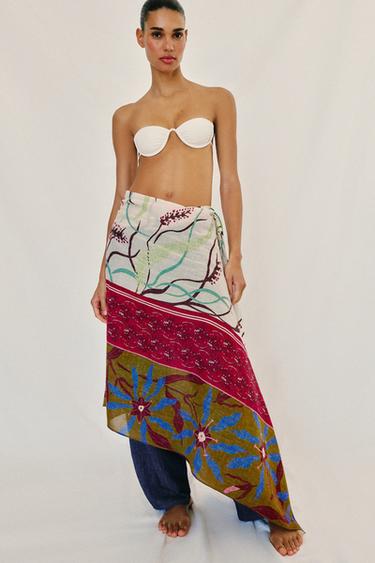 Zara Шарф с принтом и льном