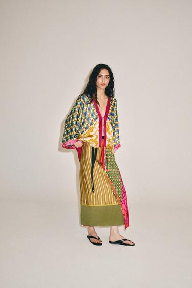 Zara Парео с цветочным принтом в полоску