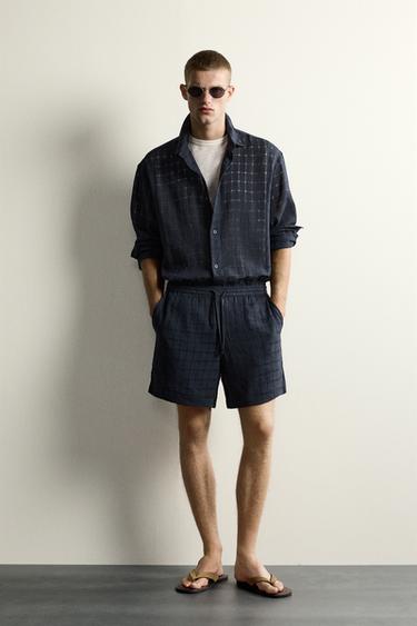 Zara Жаккардовые шорты в клетку из лна и хлопка