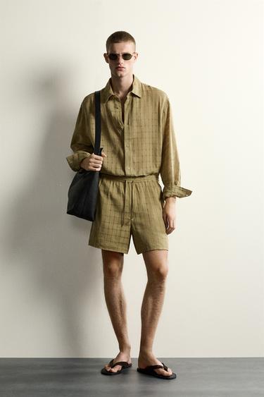 Рубашка Relaxed Fit из жаккардовой ткани в клетку из льна и хлопка- Заказать в России