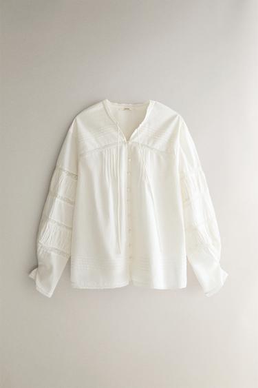 Zara Хлопковая рубашка с кружевом
