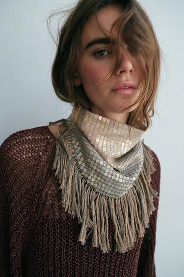 Zara Платок с пайетками и бахромой