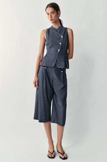 Zara Льняной двубортный жилет купить с доставкой.