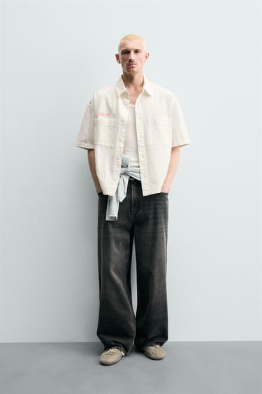 Zara Комбинированная рубашка RELAXED FIT купить с доставкой.