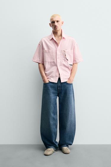 Zara Комбинированная рубашка RELAXED FIT купить с доставкой.