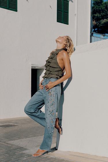 Zara Топ из жоржета с горловиной халтер