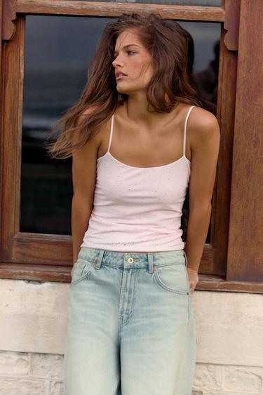 Zara Топ на бретелях со стразами купить с доставкой.