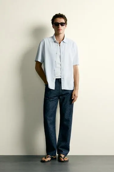 Рубашка Regular Fit из хлопка и льна
