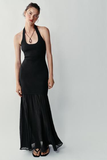 Zara Комбинированное трикотажное платье с халтером