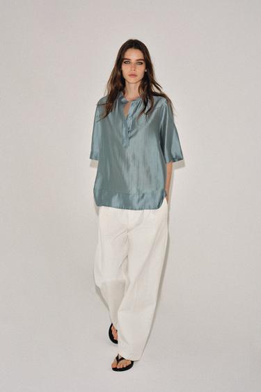 Zara Струящаяся блуза с короткими рукавами — коллекция ZARA «ZW» купить с доставкой.