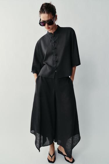 Zara Льняная рубашка с застежкой-аламар