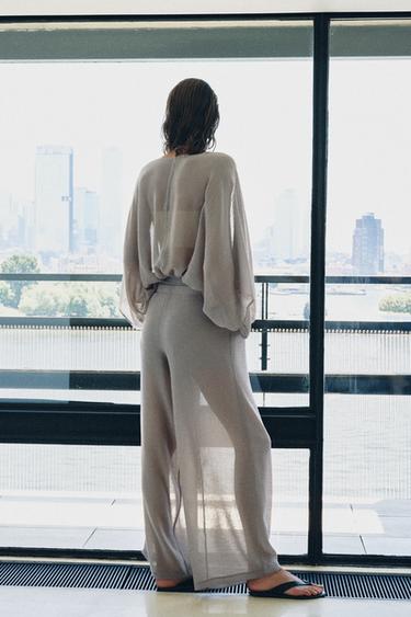 Zara Полупрозрачные брюки палаццо купить с доставкой.
