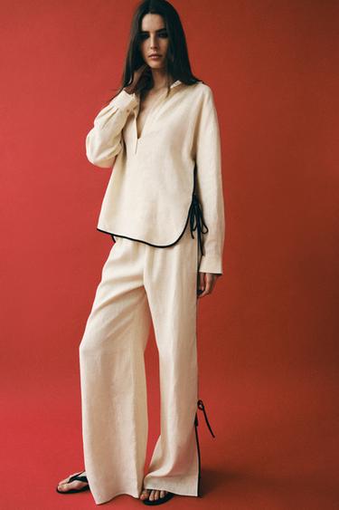 Zara Брюки из 100% льна с окантовкой — коллекция ZARA «ZW»