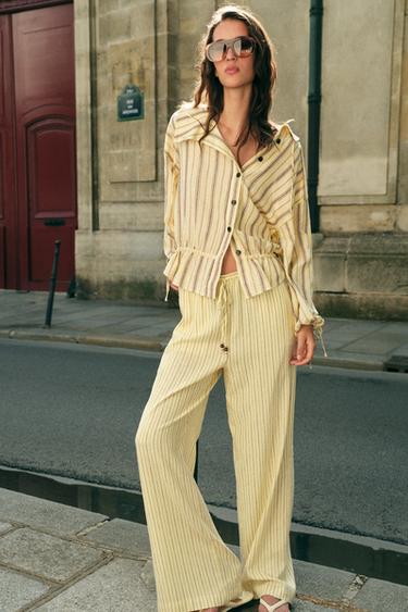 Zara Брюки из смесового льна в полоску